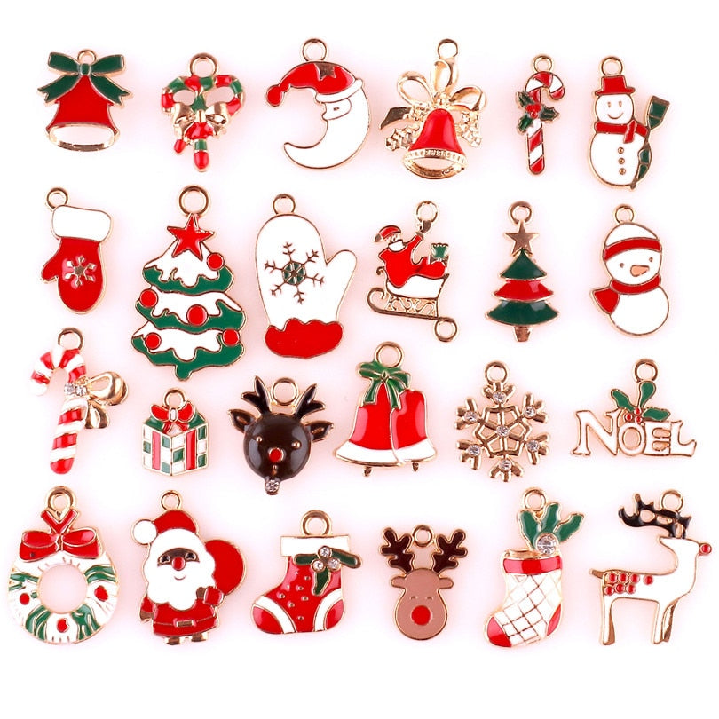 10pcs/lot Enamel Christmas Charms for Jewelry Making Santa Claus Tree Deer  Bell Glove Charms Pendant for Necklaces Earrings Gift